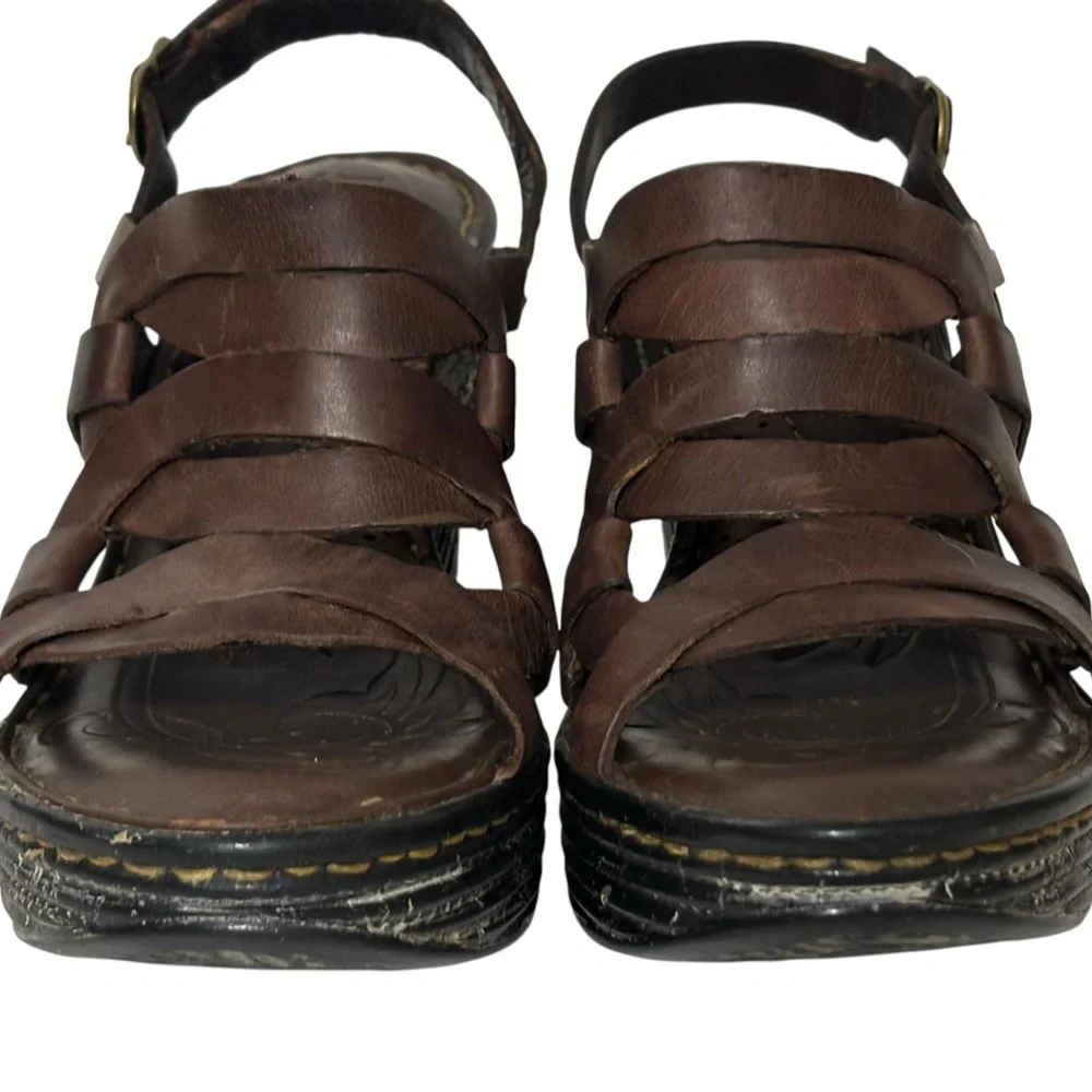 Born Genesis Leather High Heel Wedge Sandals Espresso Brown Women’s Size 7